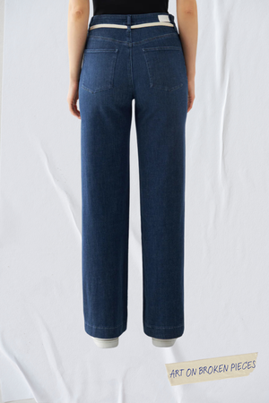 DEW Flared Cropped Soft Denim - French Pocket - Dark Blue - Art on Broken Pieces from DAWN Denim