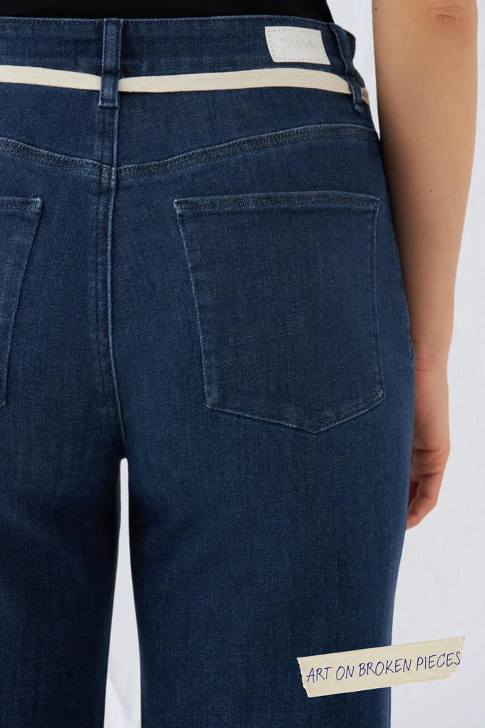 DEW Flared Cropped Soft Denim - French Pocket - Dark Blue - Art on Broken Pieces from DAWN Denim