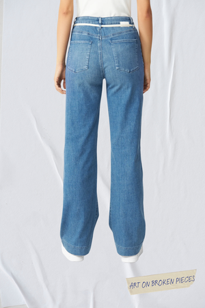 DEW Flared Soft Denim - French Pocket - Medium Blue - Art on Broken Pieces from DAWN Denim