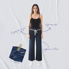 DEW Flared Cropped Soft Denim - French Pocket - Dark Blue - Art on Broken Pieces via DAWN Denim