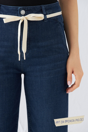 DEW Flared Cropped Soft Denim - French Pocket - Dark Blue - Art on Broken Pieces from DAWN Denim