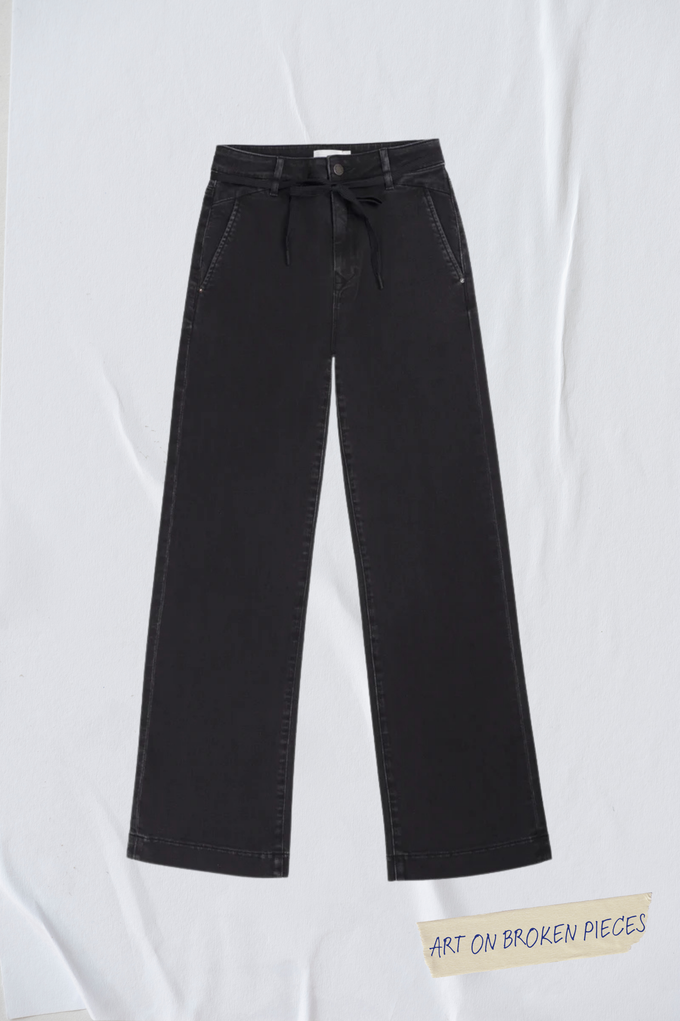 DEW Flared Cropped Soft Denim - French Pocket - Black Denim - Art on Broken Pieces from DAWN Denim