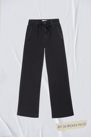 DEW Flared Cropped Soft Denim - French Pocket - Black Denim - Art on Broken Pieces from DAWN Denim