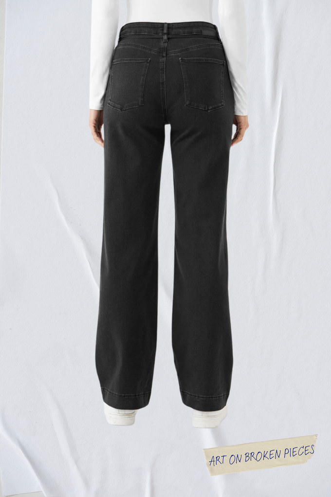 DEW Flared Soft Denim - French Pocket - Black Denim - Art on Broken Pieces from DAWN Denim