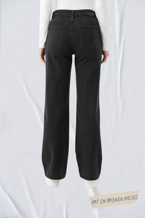 DEW Flared Soft Denim - French Pocket - Black Denim - Art on Broken Pieces from DAWN Denim