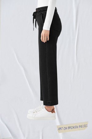 DEW Flared Cropped Soft Denim - French Pocket - Black Denim - Art on Broken Pieces from DAWN Denim