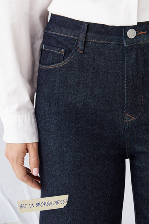 DEW Flared Soft Denim - Classic - Raw Blue - Art on Broken Pieces from DAWN Denim