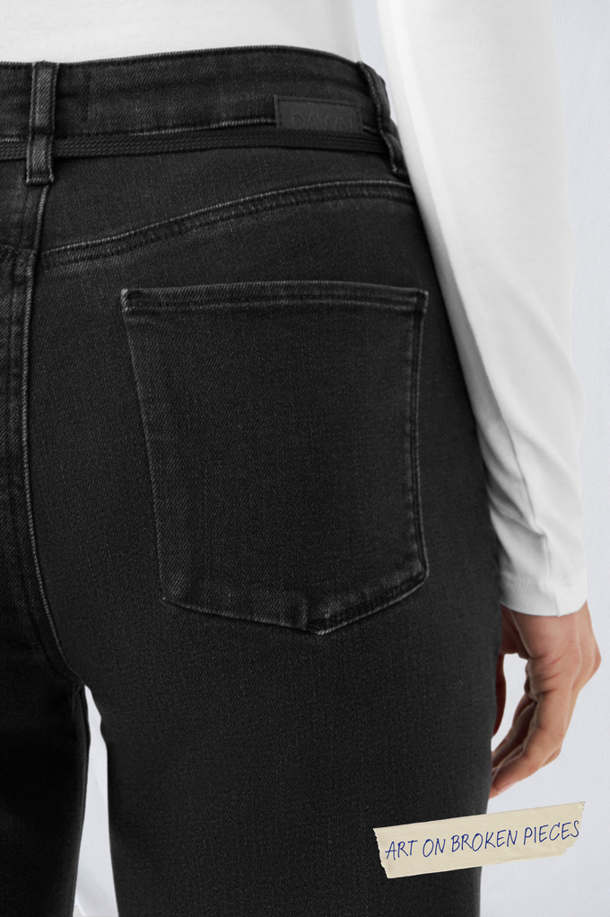 DEW Flared Cropped Soft Denim - French Pocket - Black Denim - Art on Broken Pieces from DAWN Denim