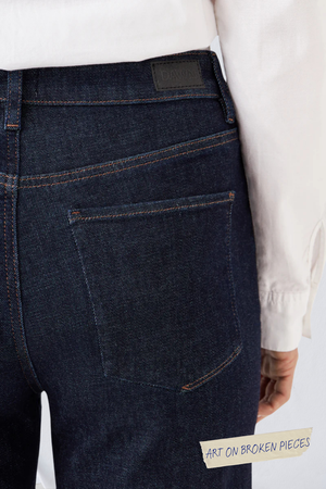 DEW Flared Soft Denim - Classic - Raw Blue - Art on Broken Pieces from DAWN Denim