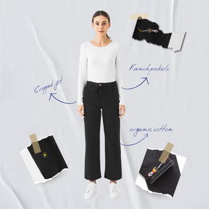 DEW Flared Cropped Soft Denim - French Pocket - Black Denim - Art on Broken Pieces from DAWN Denim