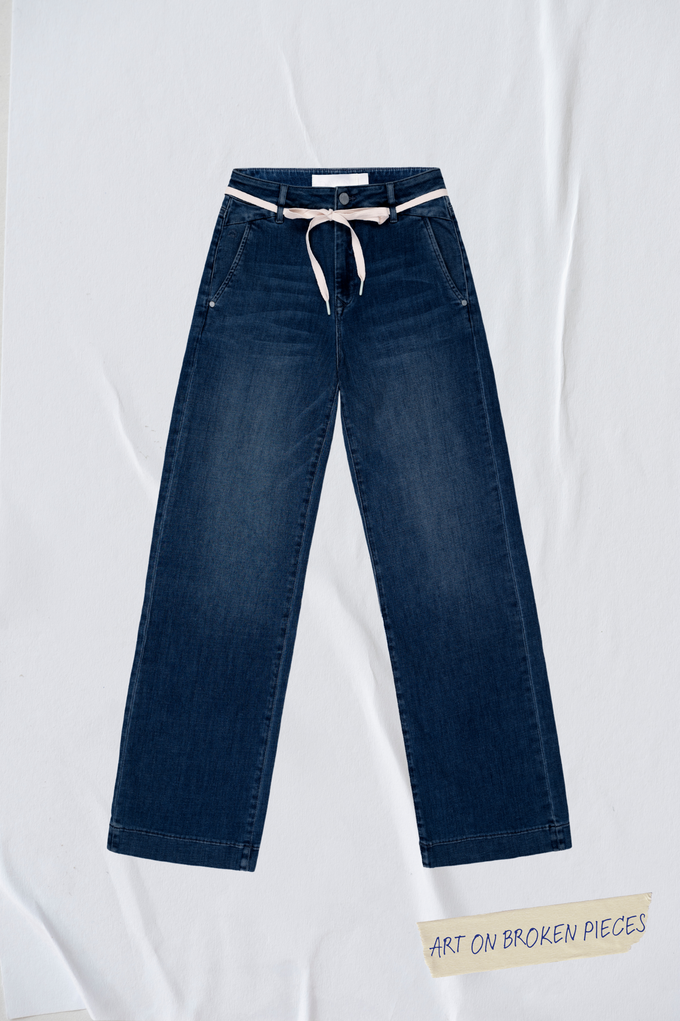 DEW Flared Cropped Soft Denim - French Pocket - Dark Blue - Art on Broken Pieces from DAWN Denim