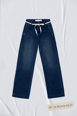 DEW Flared Cropped Soft Denim - French Pocket - Dark Blue - Art on Broken Pieces from DAWN Denim