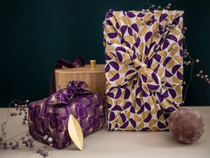 Furoshiki Gift Wrap - 3 Pack (Sizes S, M & L) Double Sided Bundle - Plum Diamonds & Gold Moons from FabRap