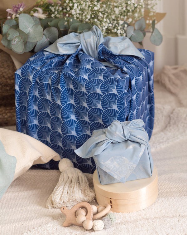 Furoshiki Gift Wrap - 3 Pack (Sizes S, M & L) Double Sided Bundle - Sky & Indigo Fans from FabRap