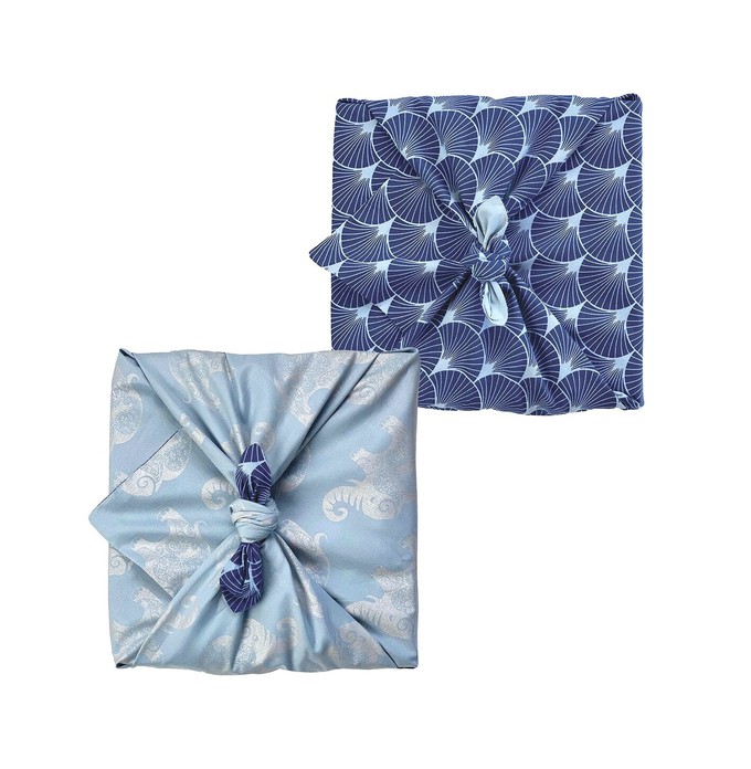 Sky Elephants & Indigo Fans Fabric Gift Wrap Furoshiki Cloth - Double Sided (Reversible) from FabRap