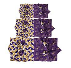 Furoshiki Gift Wrap - 3 Pack (Sizes S, M & L) Double Sided Bundle - Plum Diamonds & Gold Moons via FabRap