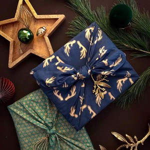 Furoshiki Gift Wrap - 3 Pack (Sizes Small, Medium & Large) Single Sided Bundle - Midnight Reindeers from FabRap