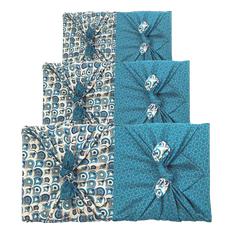 Furoshiki Gift Wrap - 3 Pack (Sizes S, M & L) Double Sided Bundle - Art Deco & Ocean (Teal Blue) via FabRap