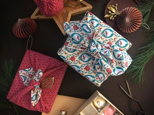 Furoshiki Gift Wrap Teal & Cherry Fabric Gift Wrap - Double Sided (Reversible) from FabRap