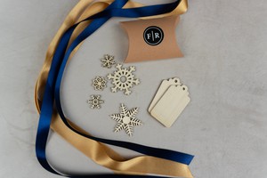 Recycled Ribbons and Wooden Snowflakes set - Navy Gold from FabRap