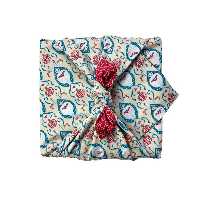 Furoshiki Gift Wrap - 3 Pack (Sizes S, M & L) Double Sided Bundle - Teal & Cherry from FabRap
