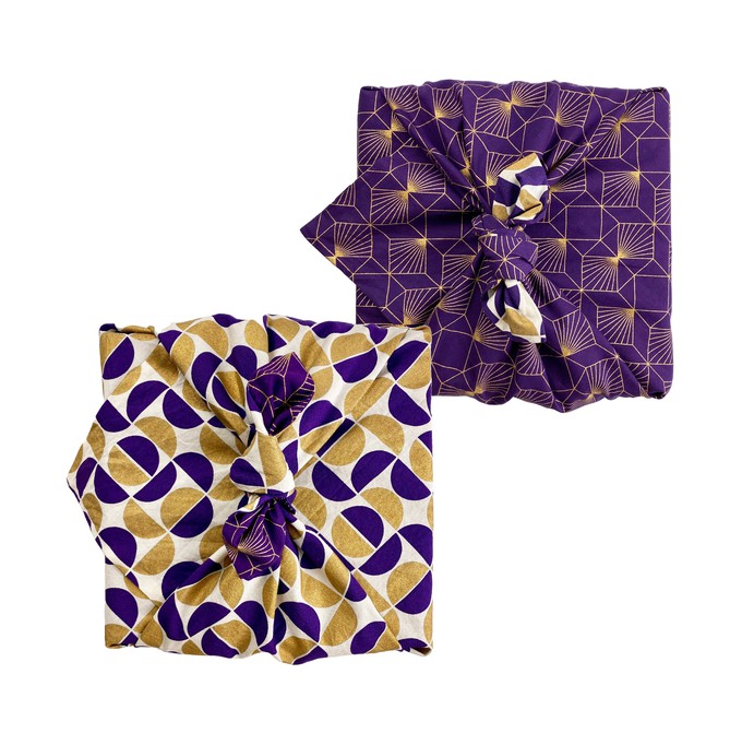 Gold Moons & Plum Diamonds Fabric Gift Wrap Furoshiki Cloth - Double Sided (Reversible) from FabRap