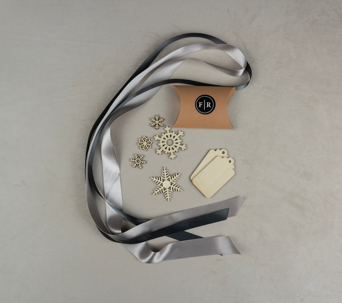 Recycled Ribbons and Wooden Snowflakes set - Cloud & Pewter from FabRap