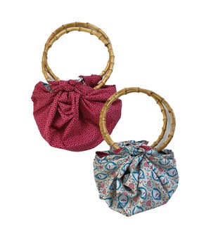 Teal & Cherry Double Sided Reversible Furoshiki Bamboo Bag from FabRap