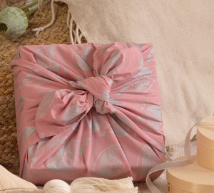 Furoshiki Gift Wrap - 3 Pack (Sizes Small, Medium & Large) Single Sided Bundle - Blush with Silver Whales from FabRap