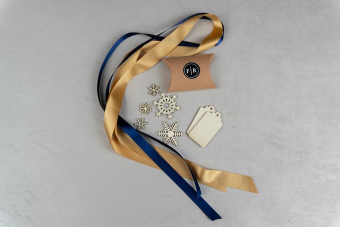 Recycled Ribbons and Wooden Snowflakes set - Navy Gold from FabRap