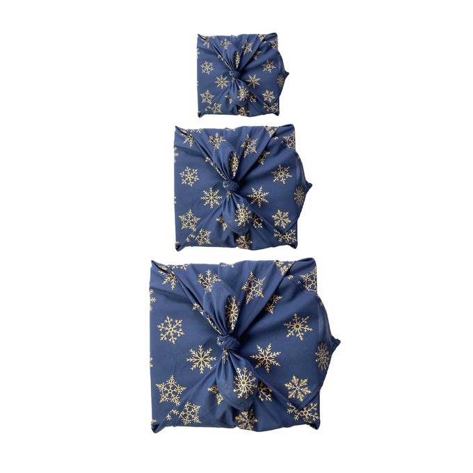 Furoshiki Gift Wrap - 3 Pack (Sizes Small, Medium & Large) Single Sided Bundle - Midnight Snowflakes from FabRap