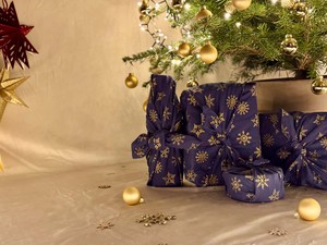 Furoshiki Gift Wrap - 3 Pack (Sizes Small, Medium & Large) Single Sided Bundle - Midnight Snowflakes from FabRap