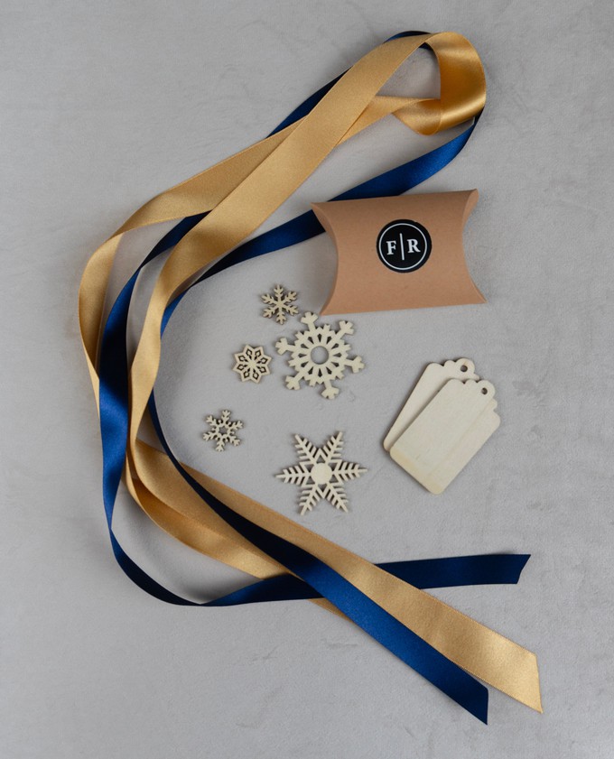 Recycled Ribbons and Wooden Snowflakes set - Navy Gold from FabRap