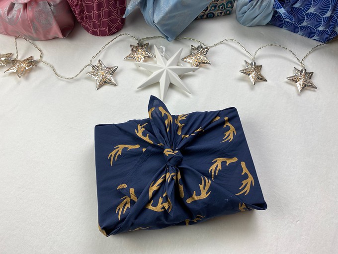 Furoshiki Gift Wrap Midnight Reindeers Fabric Gift Wrap from FabRap