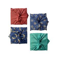 Fabric Gift Wrap Furoshiki Cloth - Christmas Pack Mini 4 piece Multi-style Single Sided via FabRap