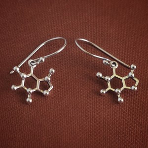 Silver earrings caffeine molecule from Fairy Positron