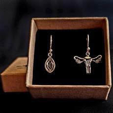 Silver earrings vulva &amp; uterus via Fairy Positron