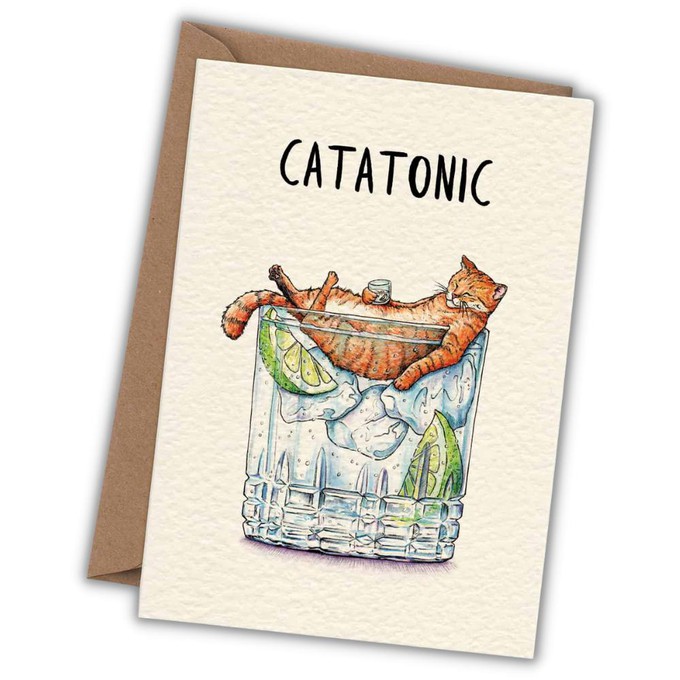 Greeting card cat "Catatonic" from Fairy Positron