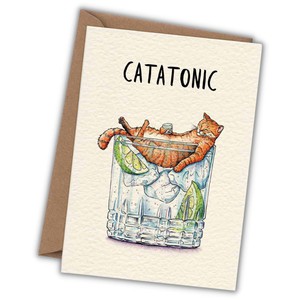Greeting card cat "Catatonic" from Fairy Positron