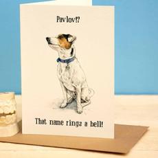 Greeting card dog "Pavlov? That name rings a bell" via Fairy Positron