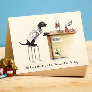 Greeting card lab "All food must go to the lab for testing" from Fairy Positron