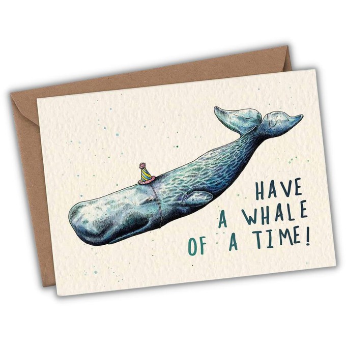 Sperm whale greeting card "Whale of a time" from Fairy Positron