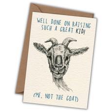Greeting card goat "Well done on raising such a good kid" from Fairy Positron
