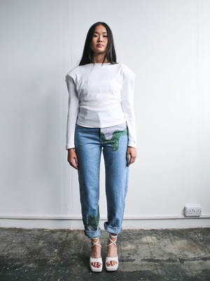 Organic Cotton White Top With Shoulder Pads from Fanfare Label