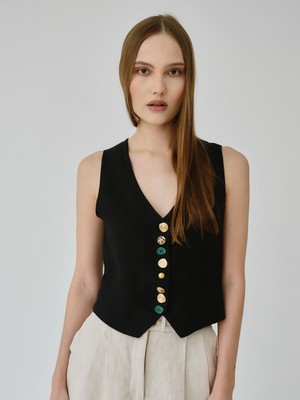 Daphne Linen Waistcoat in Black from Fanfare Label