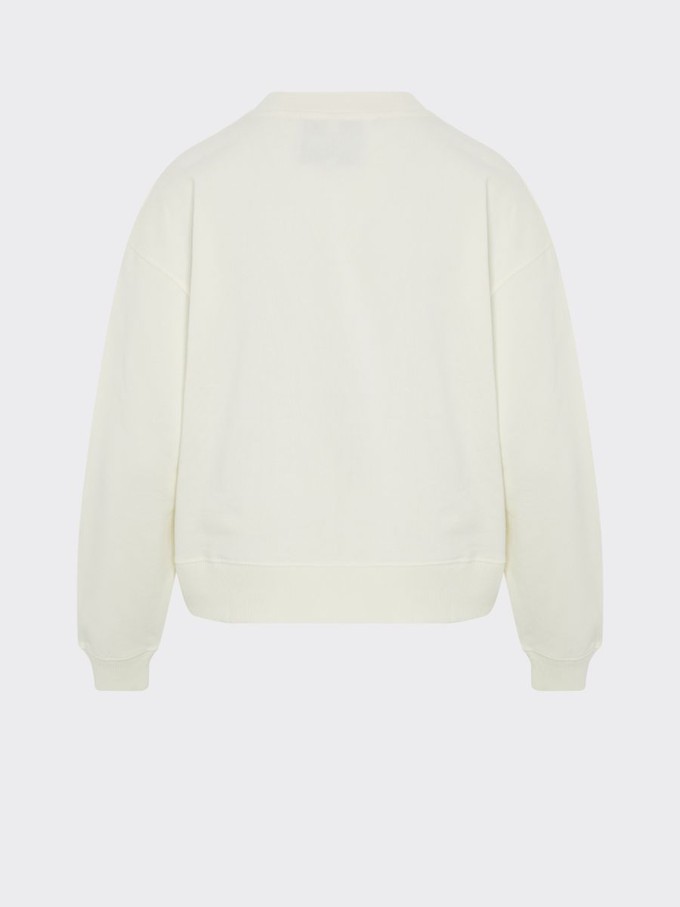 Organic Cotton White Oversized Jumper with Cross Patterned Trim from Fanfare Label