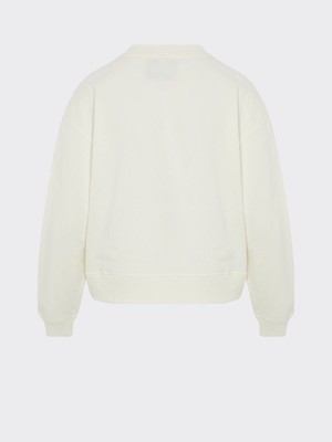 Organic Cotton White Oversized Jumper with Cross Patterned Trim from Fanfare Label