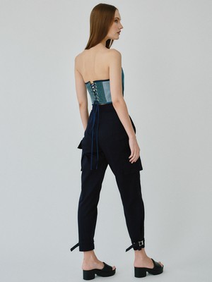 Organic Cotton Utility Cargo Pant With Buckles In Navy from Fanfare Label