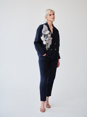 Ethically Made Navy Linen Suit With Trim from Fanfare Label