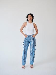 High Waisted Organic & Recycled Denim Trimmed Blue Jeans via Fanfare Label